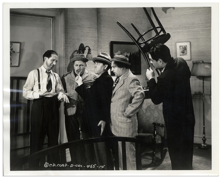 Moe Howard Personally Owned Lot of Five 10'' x 8'' Glossy Photos From The Three Stooges 1940 Film ''Nutty but Nice'' -- Very Good Condition